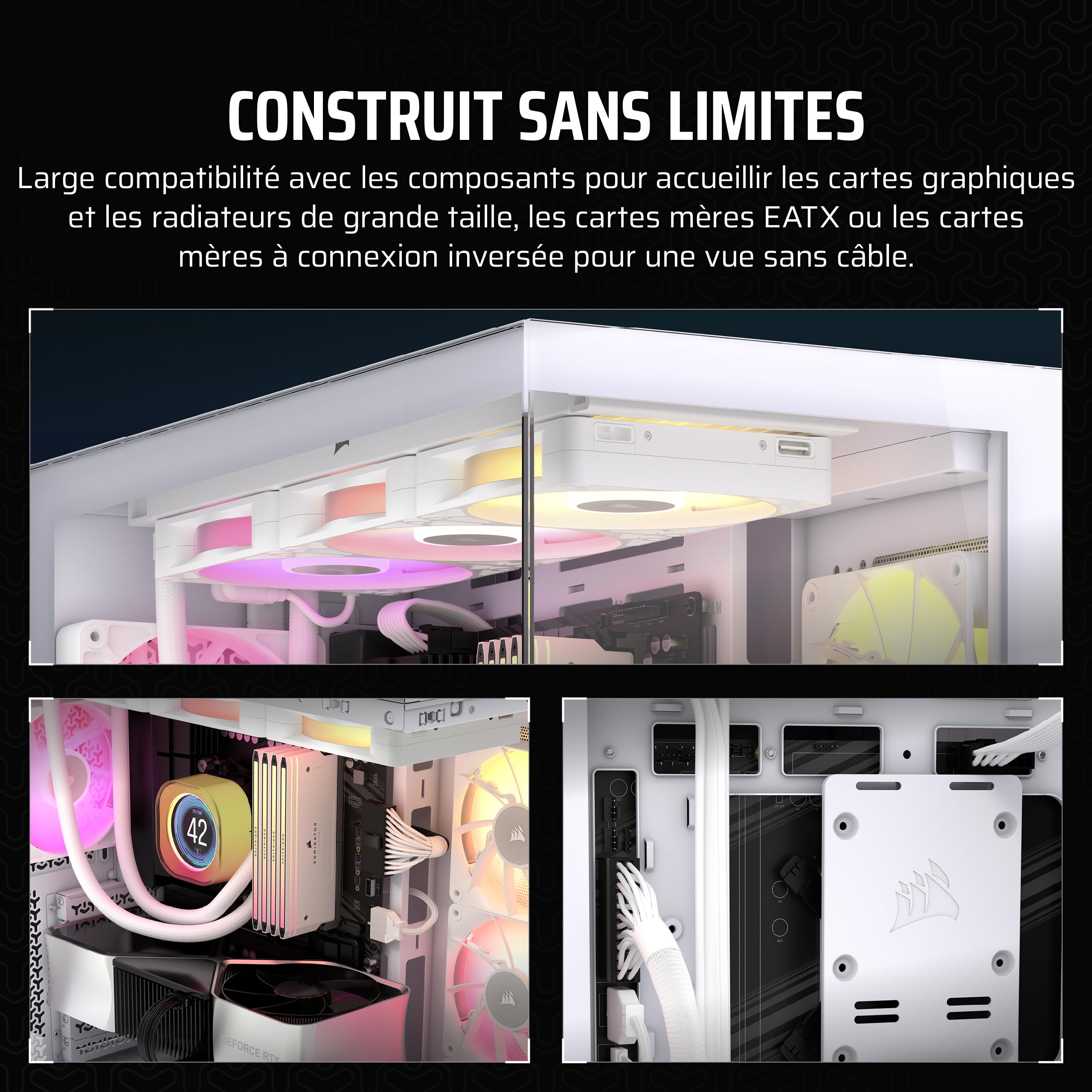 CORSAIR 3500X ARGB Boîtier PC ATX Mid-Tower à Double Chambre – Verre Trempé Panoramique - Connexion Inversée Compatible avec La Carte Mère –3X Ventilateurs CORSAIR RS120 ARGB Inclus – Blanc