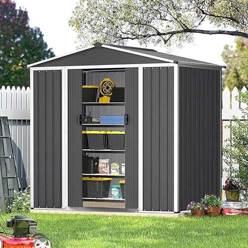 Miniatura 8 de Oakmont Cobertizo de almacenamiento de jardín al aire libre de 4 x 6 pies, casa de herramientas de jardín con puertas correderas dobles, casa de