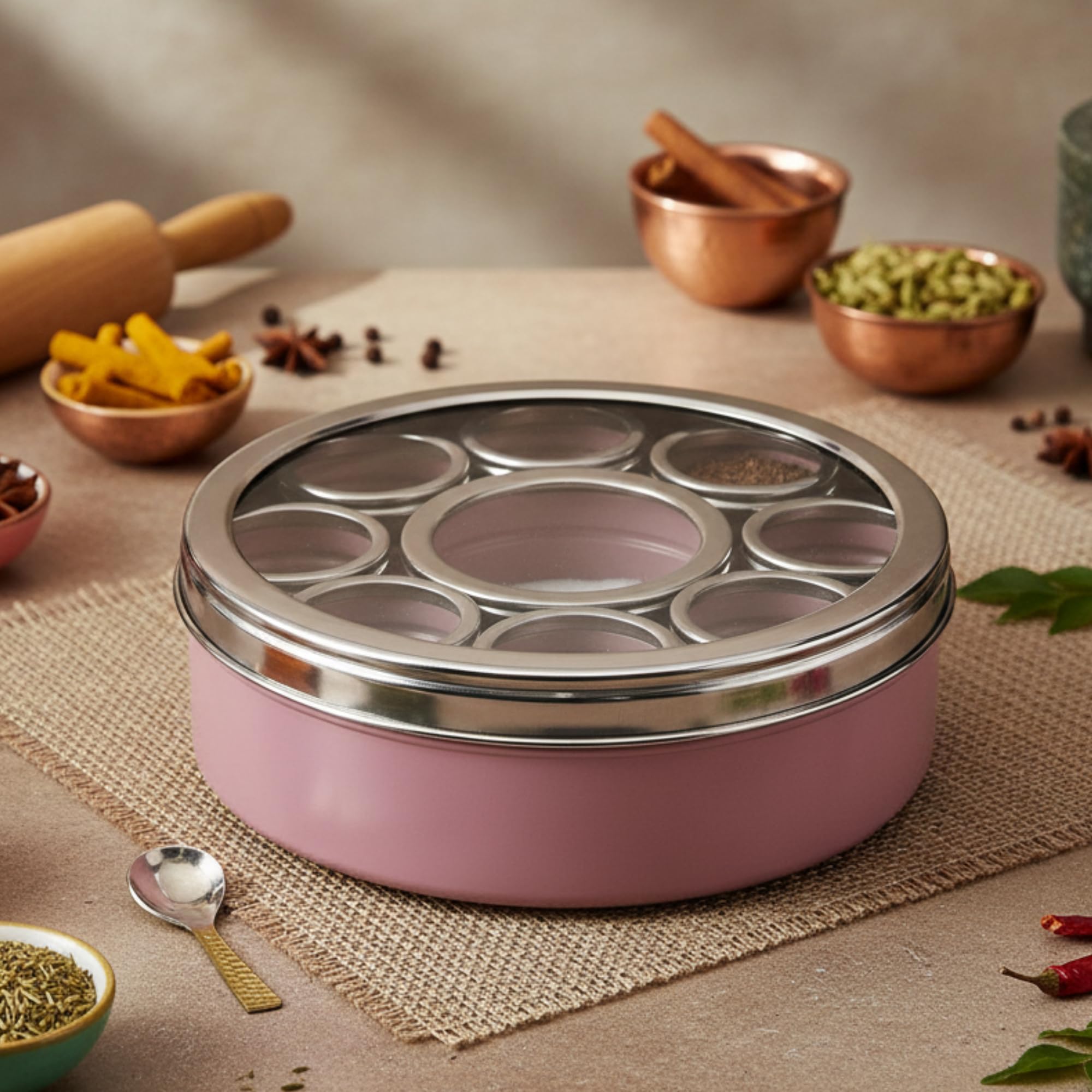 Elan Spice Box - Antique Gold Masala Dabba -16