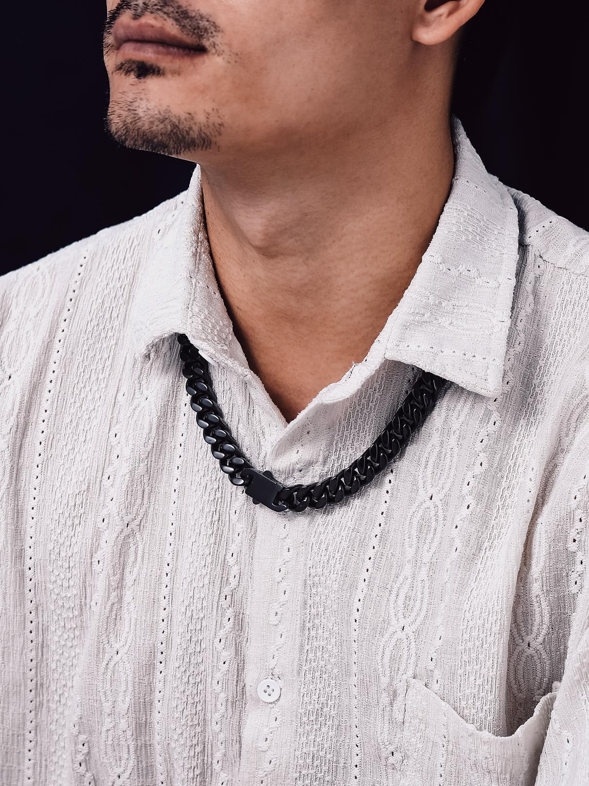 Bandmax Collar Cubano de Hombre Mujer Eslabones Planos Cierre Practico 45cm a 76cm Largo Chapado en Platino/Oro/Negro Regalo a Hijo Pareja, Joyero Incluido