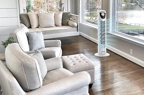 Miniatura 3 de Fanfair Ventilador de torre oscilante de 30 pulgadas con 3 ajustes de velocidad y sistema operativo silencioso, ahorro de espacio y diseño delgado,