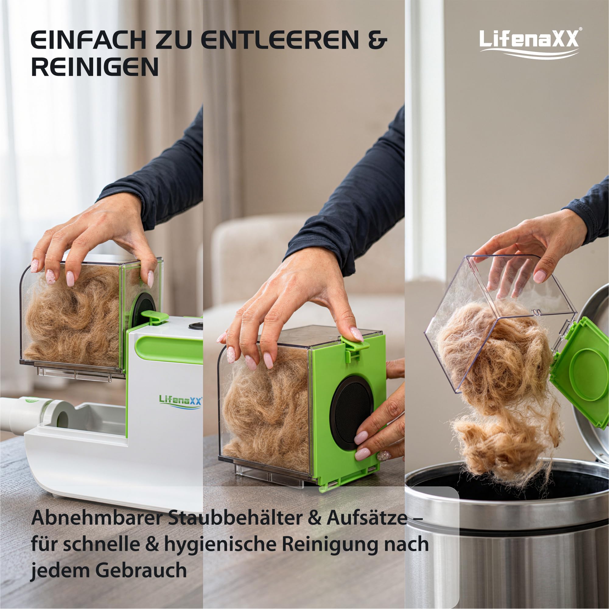 Lifenaxx Haustierpflege Set LX-052 – 6-in-1 Tierhaarschneider mit Vakuumfunktion, Trimmer, Schermaschine, Entfilzungsbürste, Massageaufsatz, HEPA-Filter, leise, für Hunde & Katzen