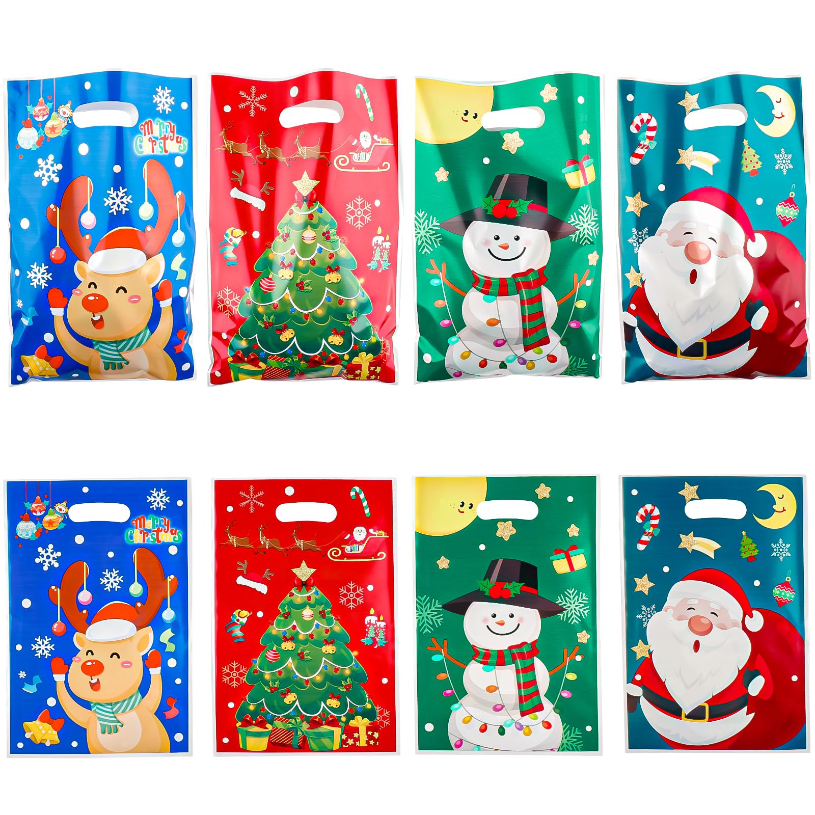 Zi Lan 50pcs Christmas Party Favors Bag with Handles Santa Snowman Goody Treat Gift bags for Kids Birthday Christmas Party Decorations Supplies