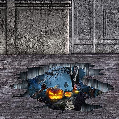 Miniatura 3 de Calcomanías 3D para suelo de Halloween, calabazas aterradoras, calavera, decoración artística, manos de fantasma, esqueleto, murales de pared