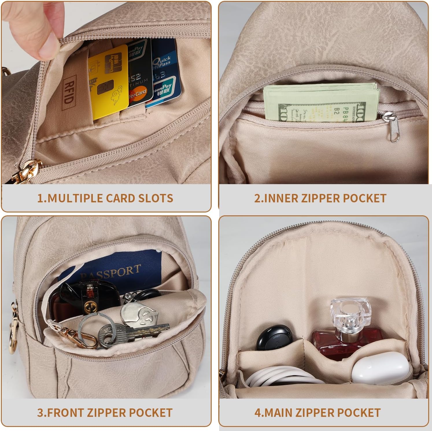 Crossbody Bags for Women Anti Theft Small Sling Handbag with Zipper Lock Vegan Leather RFID Blocking Chest Pure - Image 7