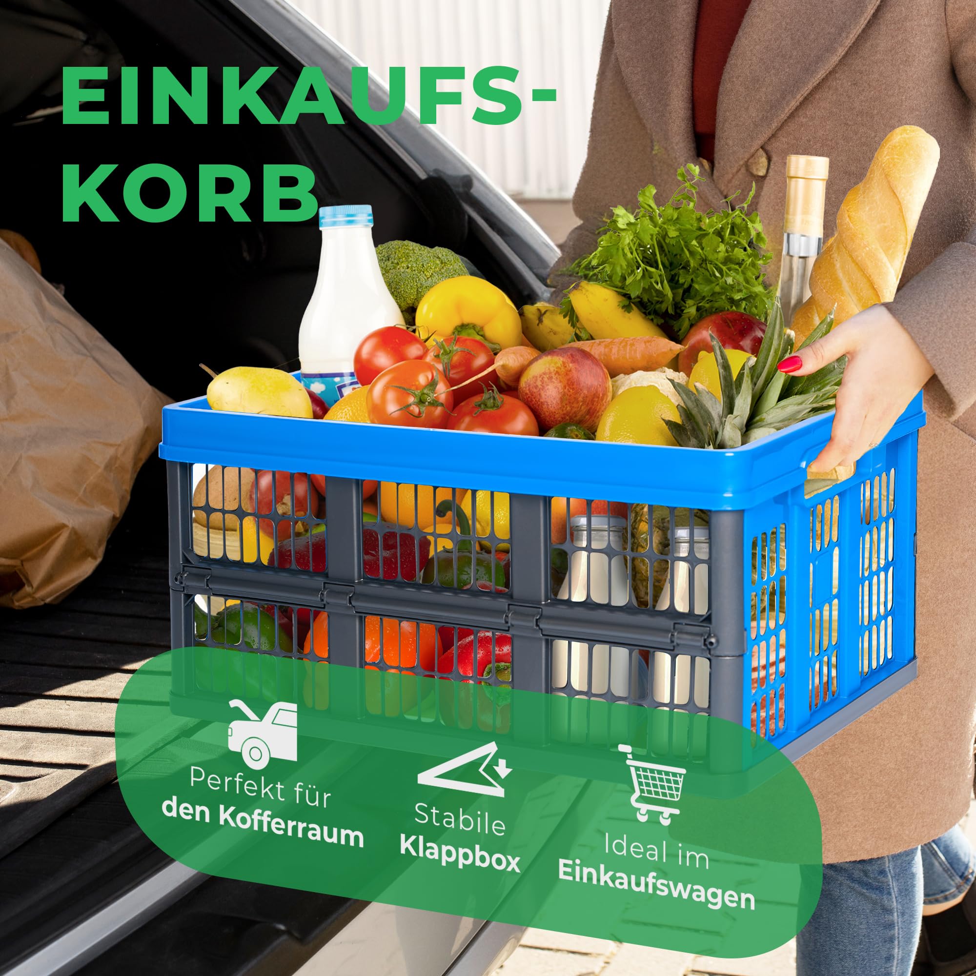 Novaliv Klappbox 45l Blau 10er Set - Faltbare Korbbox mit praktischen Tragegriffen - Vielseitige Aufbewahrungsbox