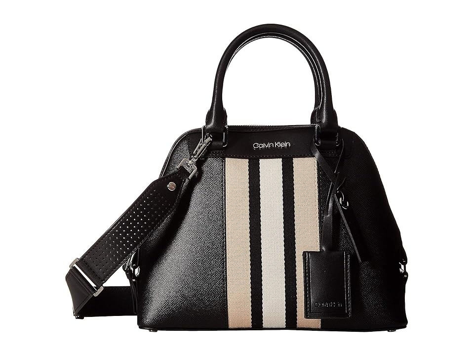 

Calvin Klein Clara Stucco Leather Satchel (Black Combo) Handbags