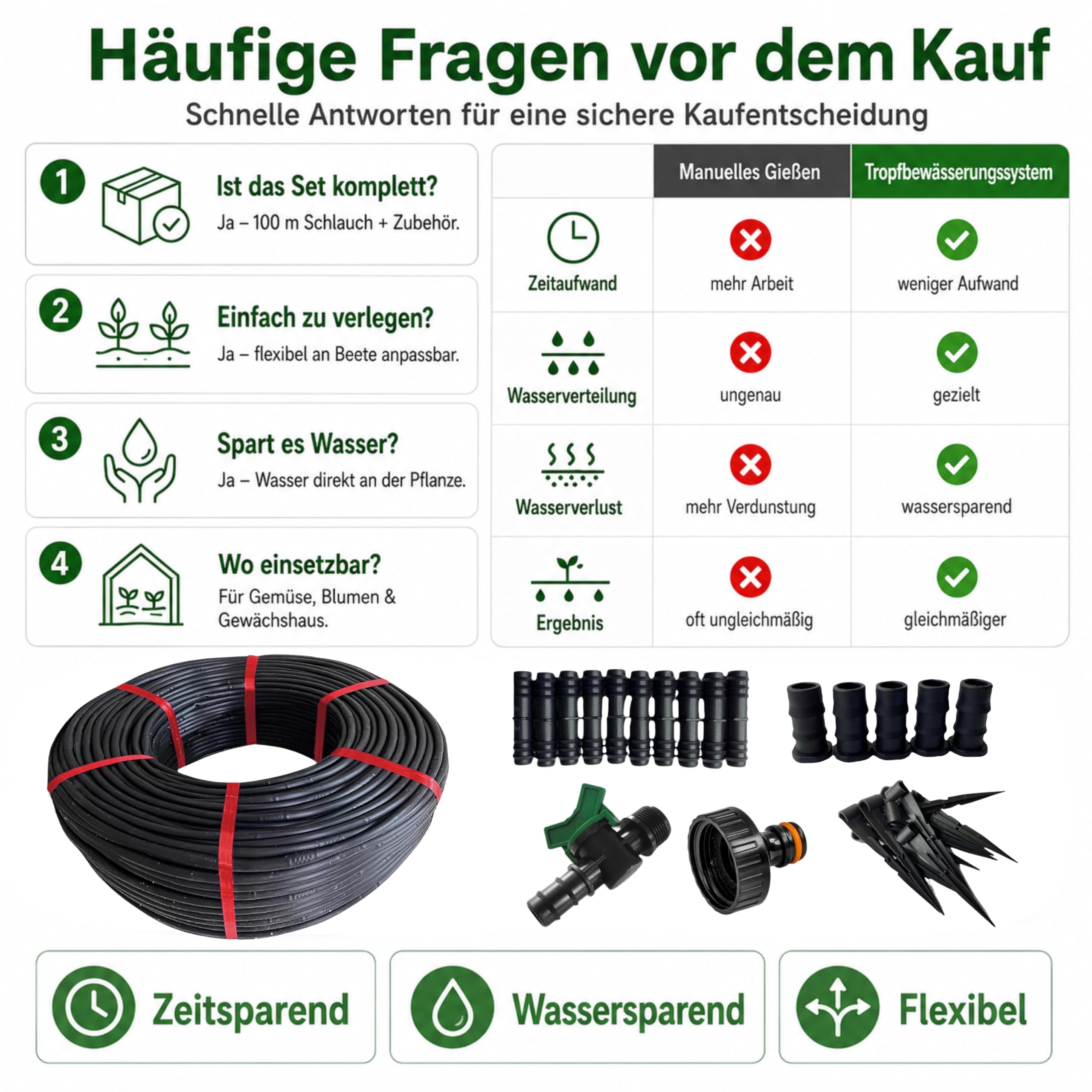 Bewässerungssystem Garten 100m, Komplettset Tröpfchenbewässerung 192 Stk | Tröpfchenbewässerung bei unebenem Boden - Tropfbewässerung System für Gewächshaus & Gemüsebeete