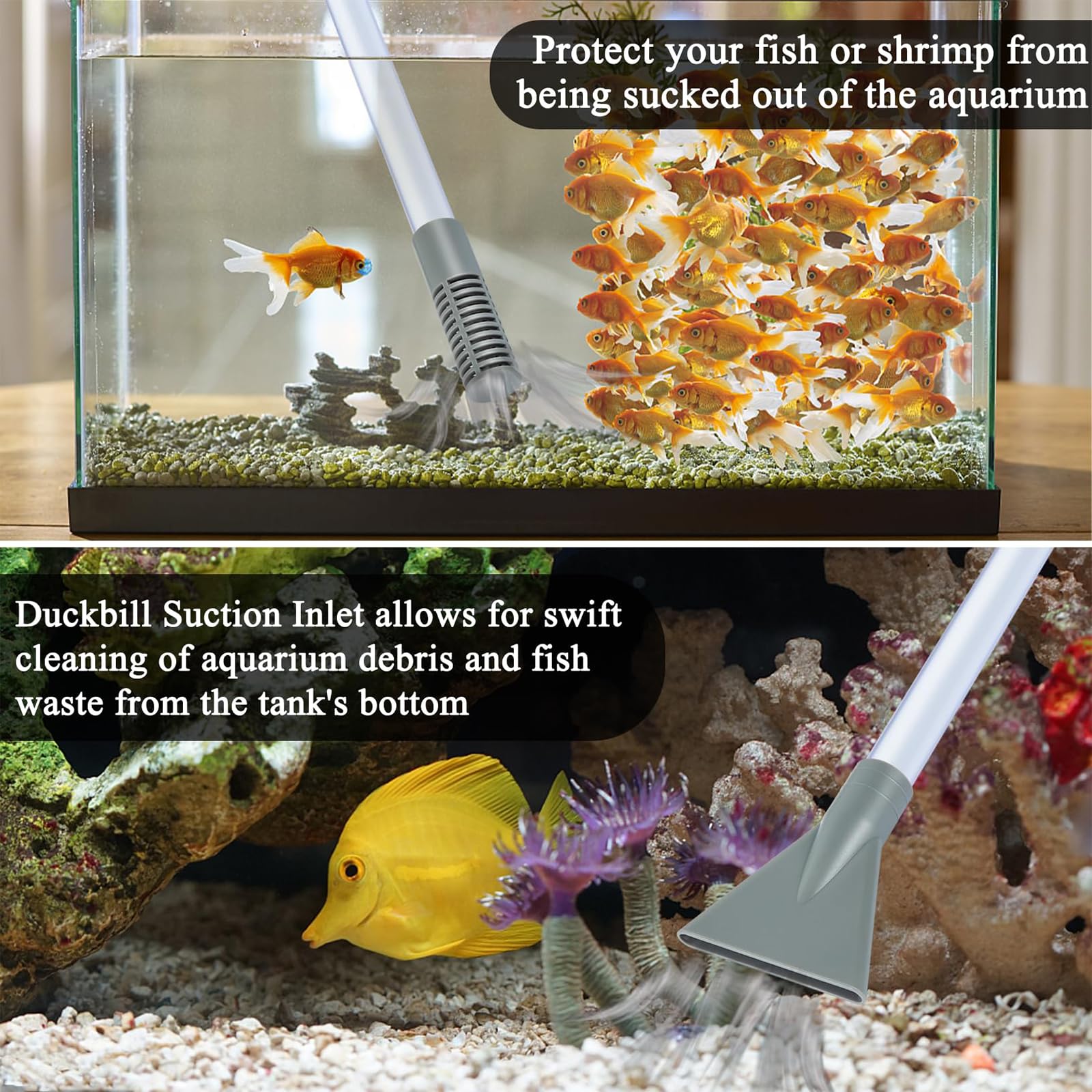 Mulmsauger Aquarium 1,7 m, odkurzacz do akwarium, mit Handpumpe, syfonator próżniowy z syfonem i żwirem, środek czyszczący, akcesoria do konserwacji