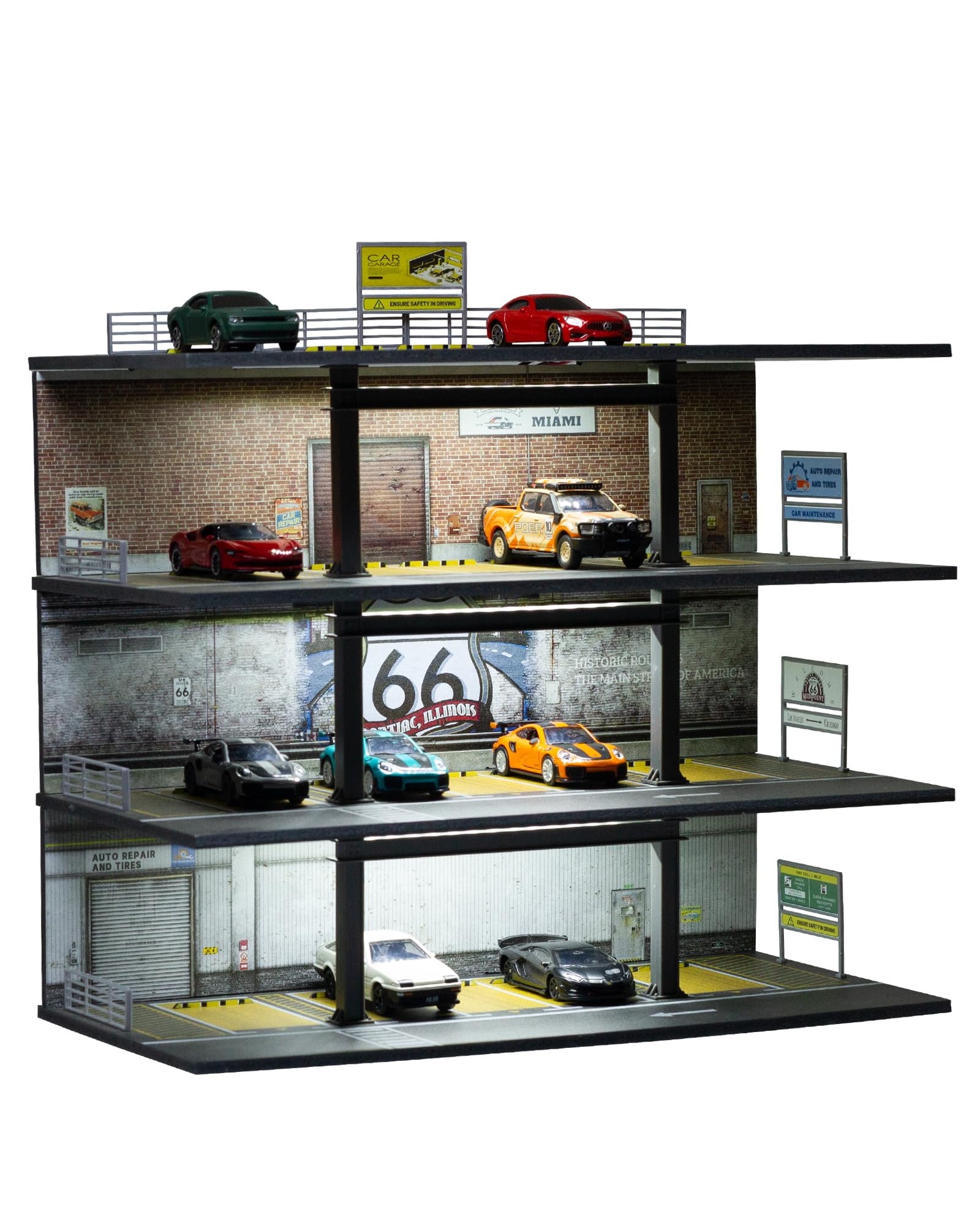 1/64 Display Case 4 Layers with 20 Parking Garage for Toy Cars lot Mold, Scale Diecast Display Case with Led Lights Collection Gifts
