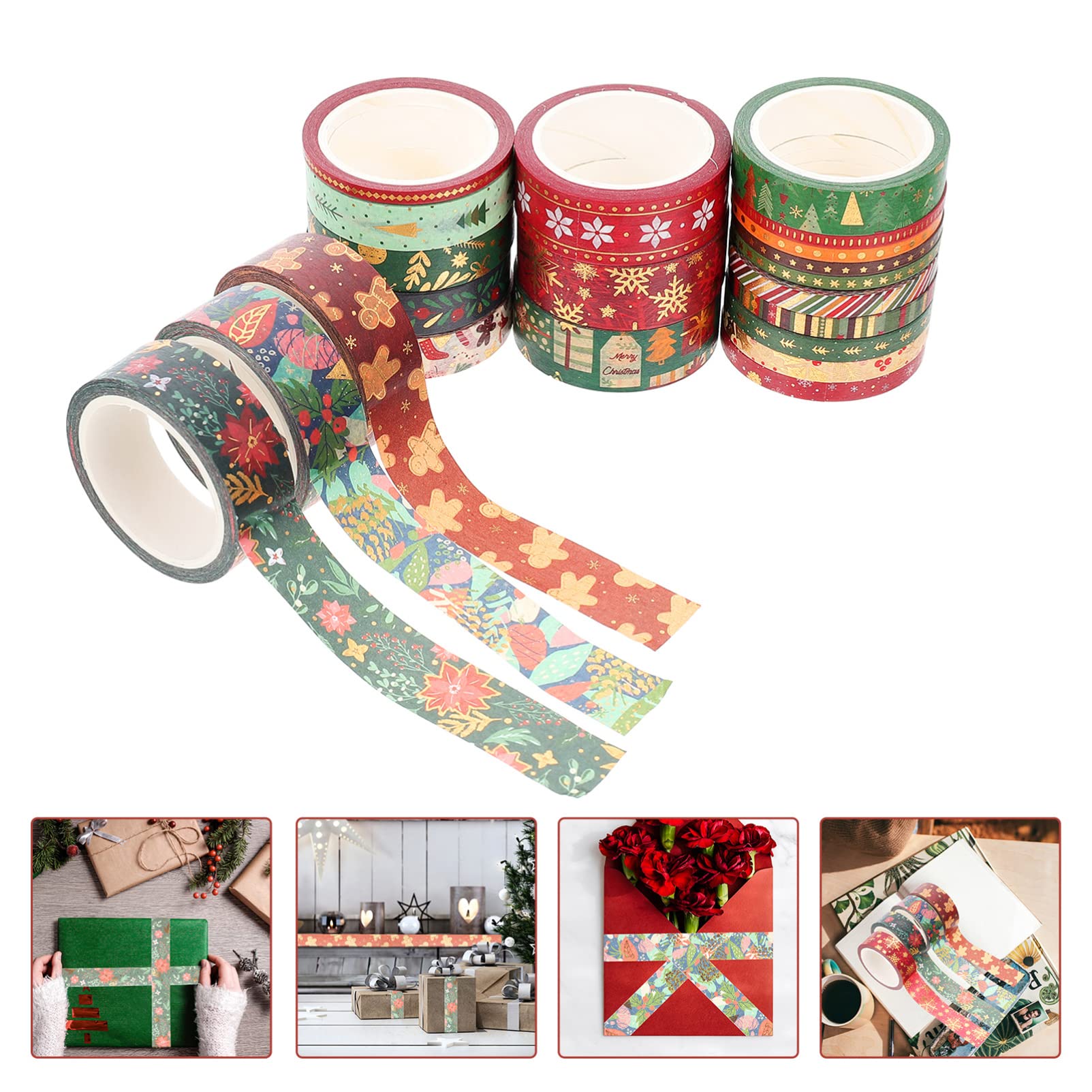 NUOBESTY 3 Juegos Cinta Washi Navideña Pegatinas Navideñas Christmas Stickers Cinta Navideña Bronceadora Cinta Adhesiva Para Scrapbooking Cintas De Diario Cintas Adhesivas 21 Rollos*3