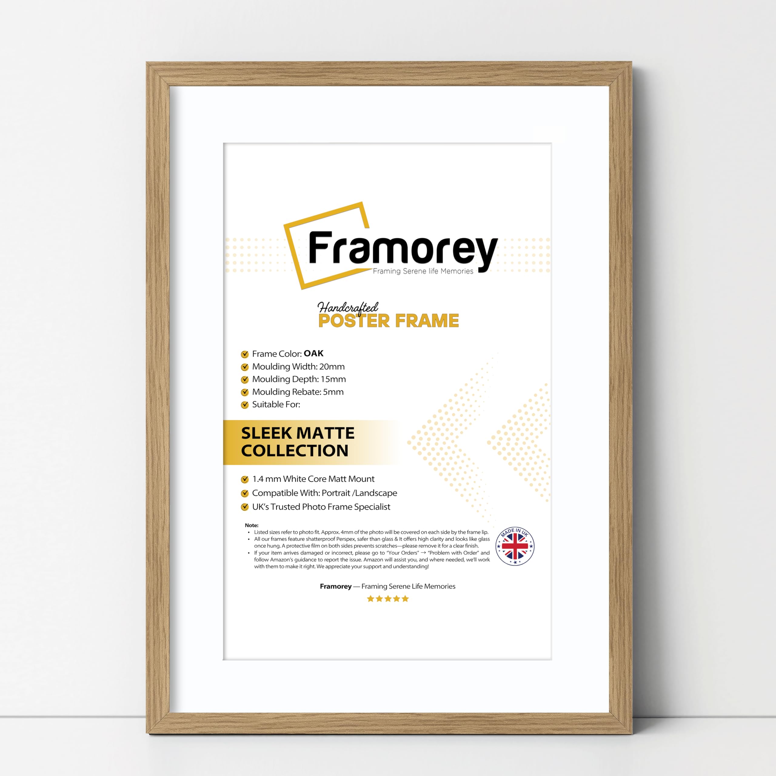 Framorey Framing Serene Life Memories Oak With White Mount Framorey Thin Matt Oak Photo Frames 14X12" Size Picture Frame With 12X10" Size White Mount, Flat Wooden Effect Photo Frames, Home Décor Frame, Wall Art Poster Frame