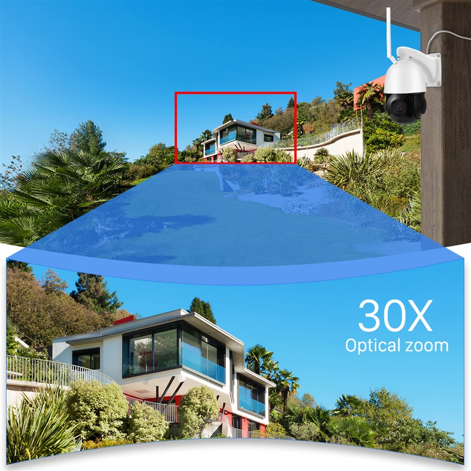 Kamera bezpieczeństwa, 30-krotny zoom optyczny 5MP kamera PTZ IP Outdoor Ai Human Detect dwukierunkowy dźwięk bezprzewodowy nadzór 100M IR Night Vision