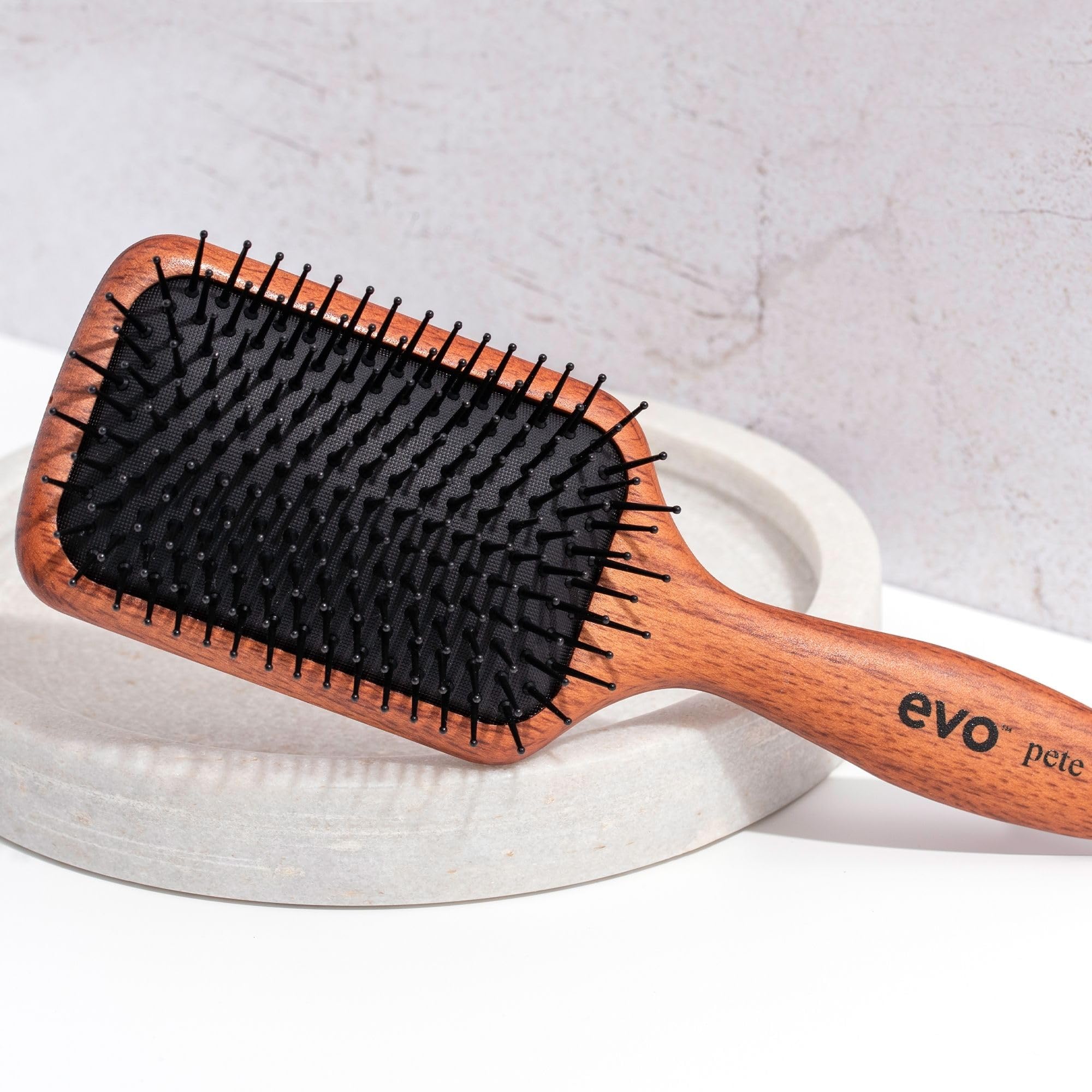 EVO Pete ionic paddle brush, spazzola styling per tutti i tipi di capelli, per lisciare e districare, spazzola per capelli per donne, uomini, donne e donne, in legno certificato