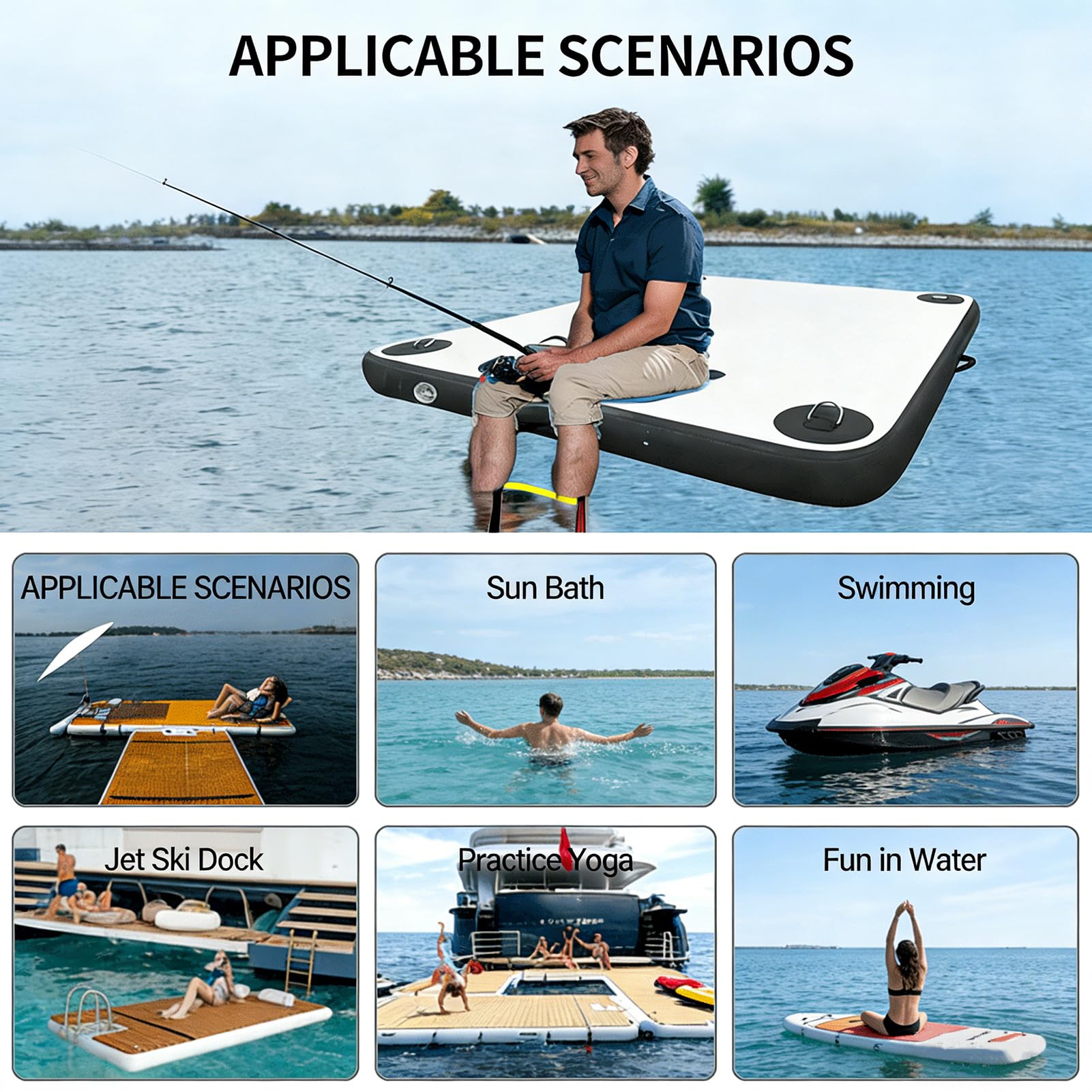 Plateforme flottante gonflable avec échelle en corde pour piscine, lac, plage et océan détente