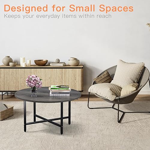 Miniatura 7 de Mesa auxiliar redonda, mesas de centro pequeñas de 23.6 pulgadas para sala de estar, mesa de centro circular con marco de metal, mesa de pie para