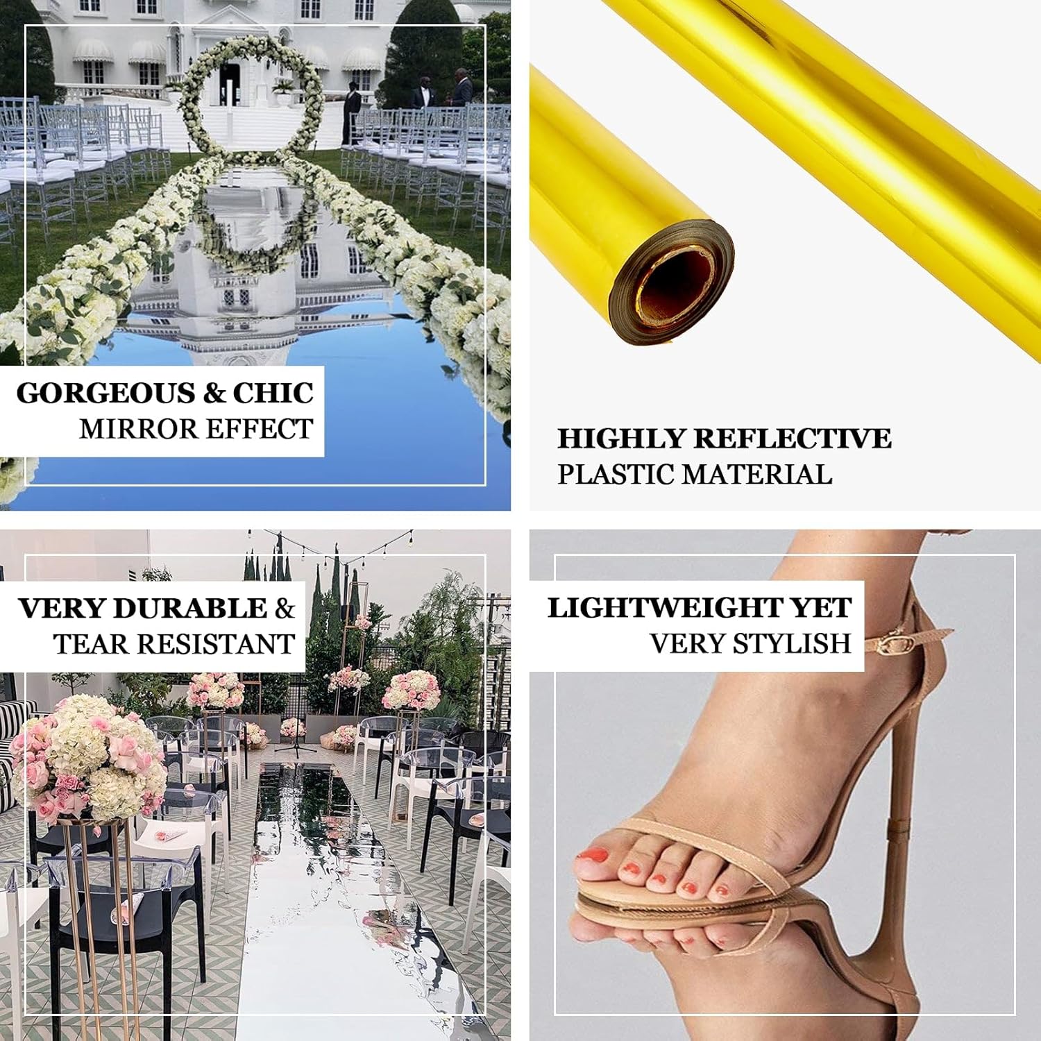 Tableclothsfactory 3ftx65ft White Glossy Mirrored Wedding Aisle Runner, Non-Woven Red Carpet Runner - Prom, Hollywood, Glam Parties
