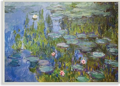 Stupell Industries Estudio de nenúfares de lirios de agua, diseño clásico de la placa de pared diseñada por Claude Monet, 13 x 19, azul