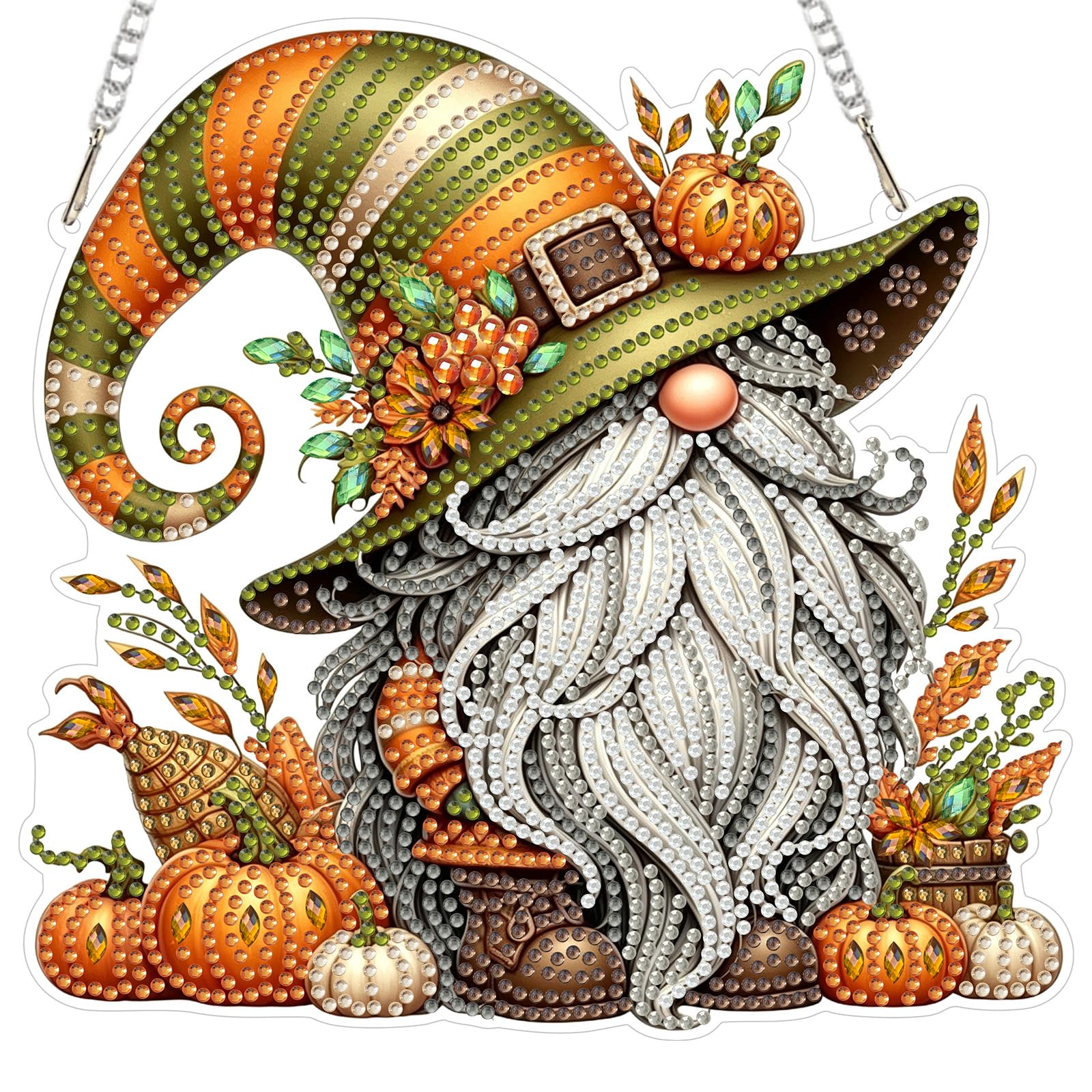 MOGTAA Autumn Pumpkin Diamond Art Hanging Kits for Adults Kids, 5D Special Shape Halloween Gnome Diamond Painting Pendant Kits, Crystal Rhinestones Gem Arts Crafts Kit for Home Wall Decor Gifts