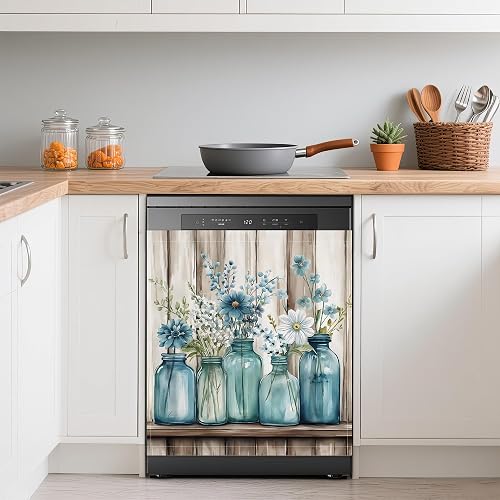 Blue Mason Jars Flowers Dishwasher Magnets Decorative Cover