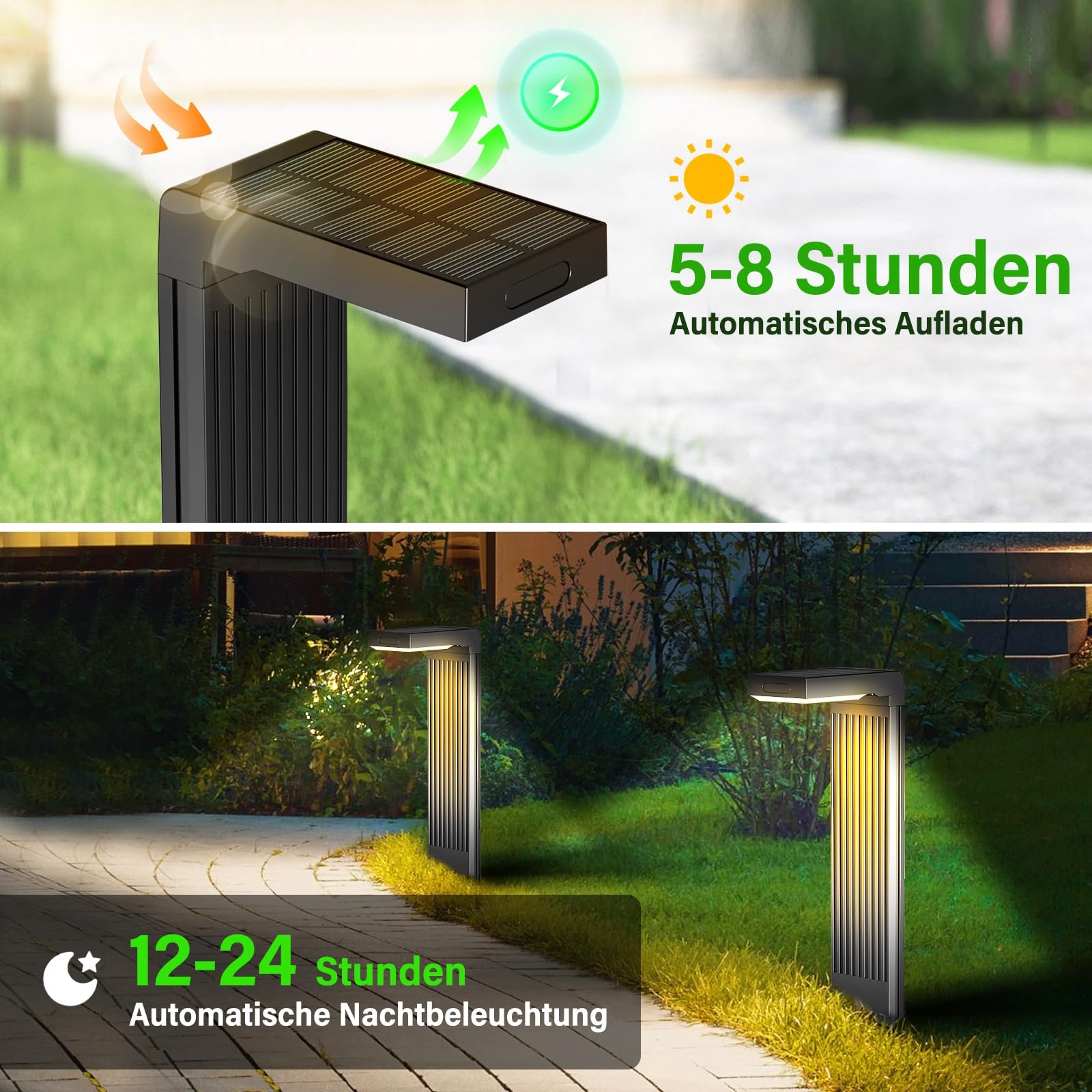 6 lámparas solares para exteriores, 400 lm, luces solares para jardín con detector de movimiento, cambio de color de 2 fases (3000 K/6500 K) LED, IP65 resistente al agua para patio, entrada y | 400lm LED Jardín 2 Temperatura de Color (3000K/6500K) IP65 Im
