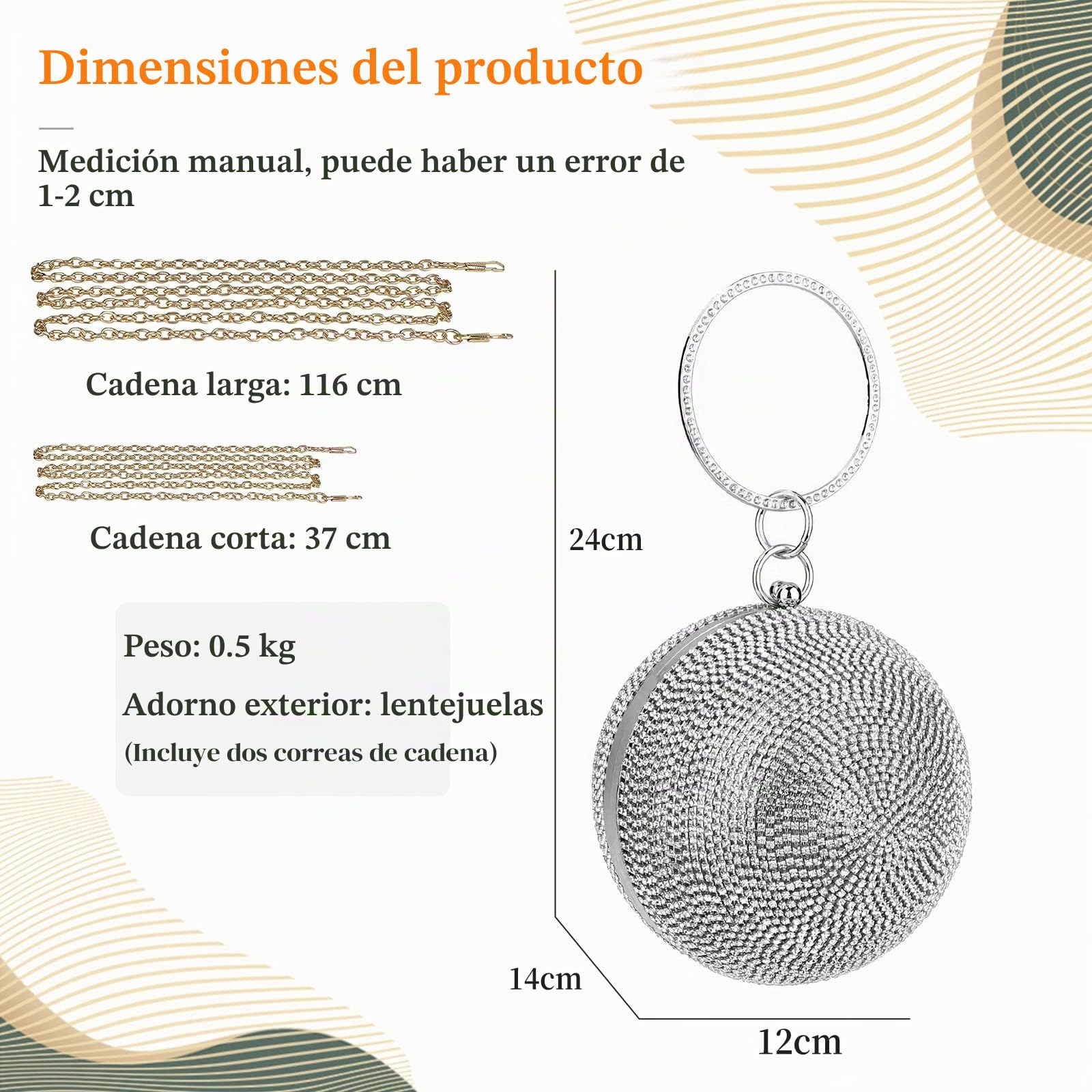 CORIOS Women's Round Ball Crystal Clutch Purse Rhinestones Evening Handbag Sparkly Sequin Glitter Shoulder Bag Bridal Wedding Purse Crossbody Bag for Wedding Banquet Prom Cocktail Party