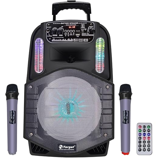 TARGET TT-PSG-802 Wireless Bluetooth Trolley Speaker 8” 120 WATTS RMS, Karaoke with 2 Wireless Mic, Remote Control, FM Radio, Aux in/USB/SD Card with TWS