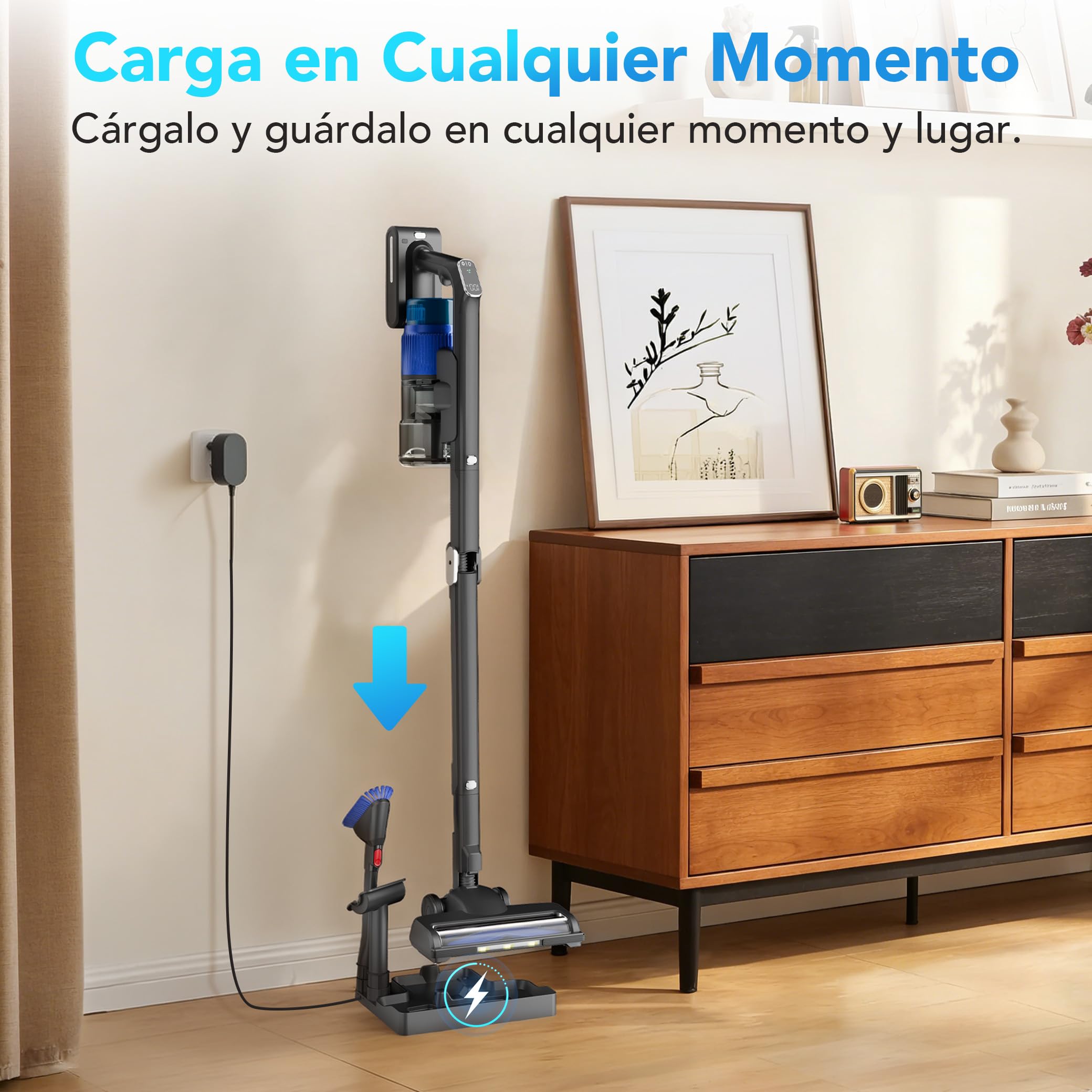 Greenote GSC80 Aspiradora Escoba Sin Cable 45KPa/600W, con Base De Carga, 60Min Autonomía, Tubo Plegable & Autoportante, Pantalla Táctil, Anti-Enredos para Pelo de Mascotas, Alfombras y Suelos Duros