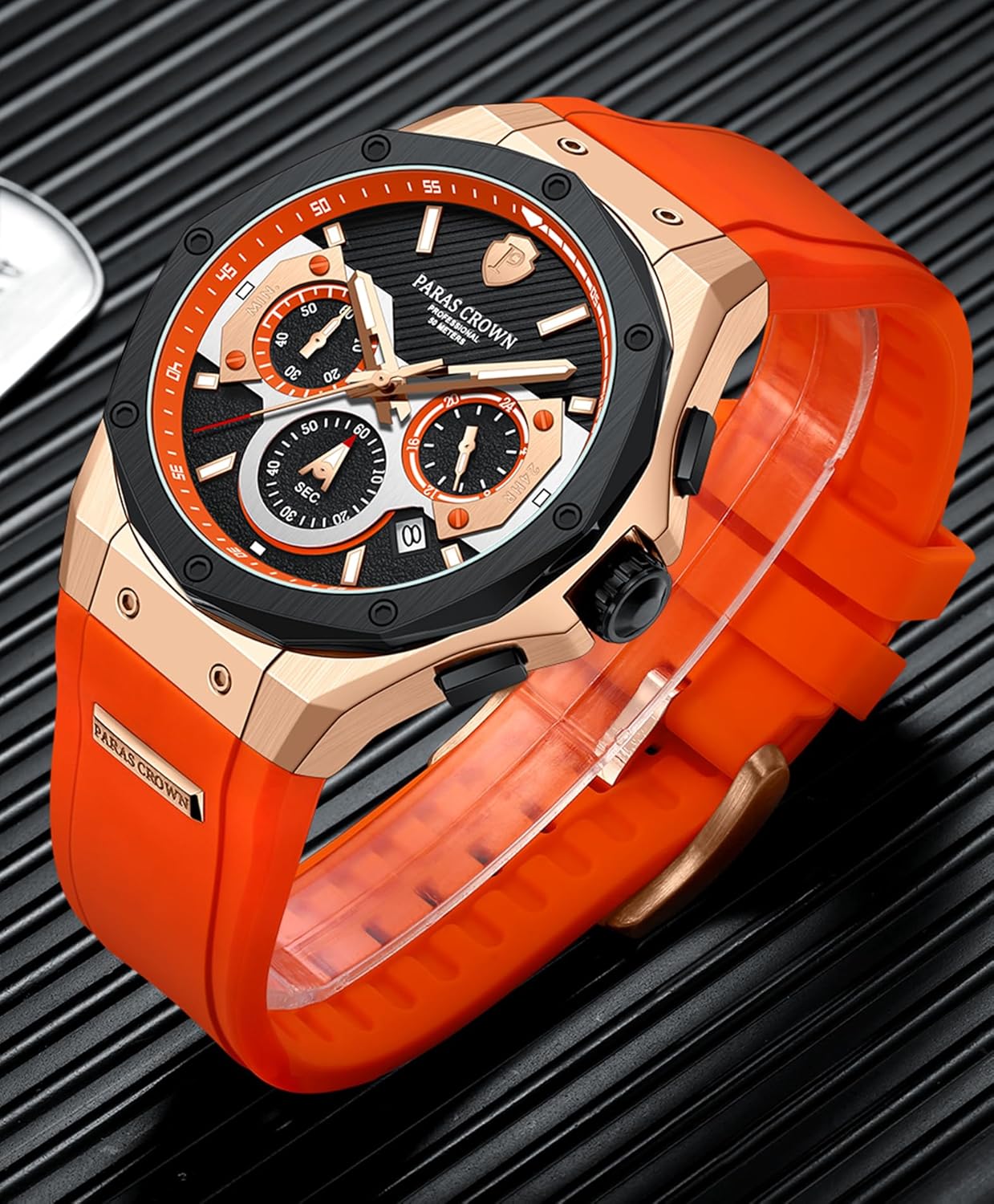Mens Watches Fashion Luxury Quartz Waterproof Chronograph Wrist Watches for Men Silicone Strap Stainless Steel Case - Image 2