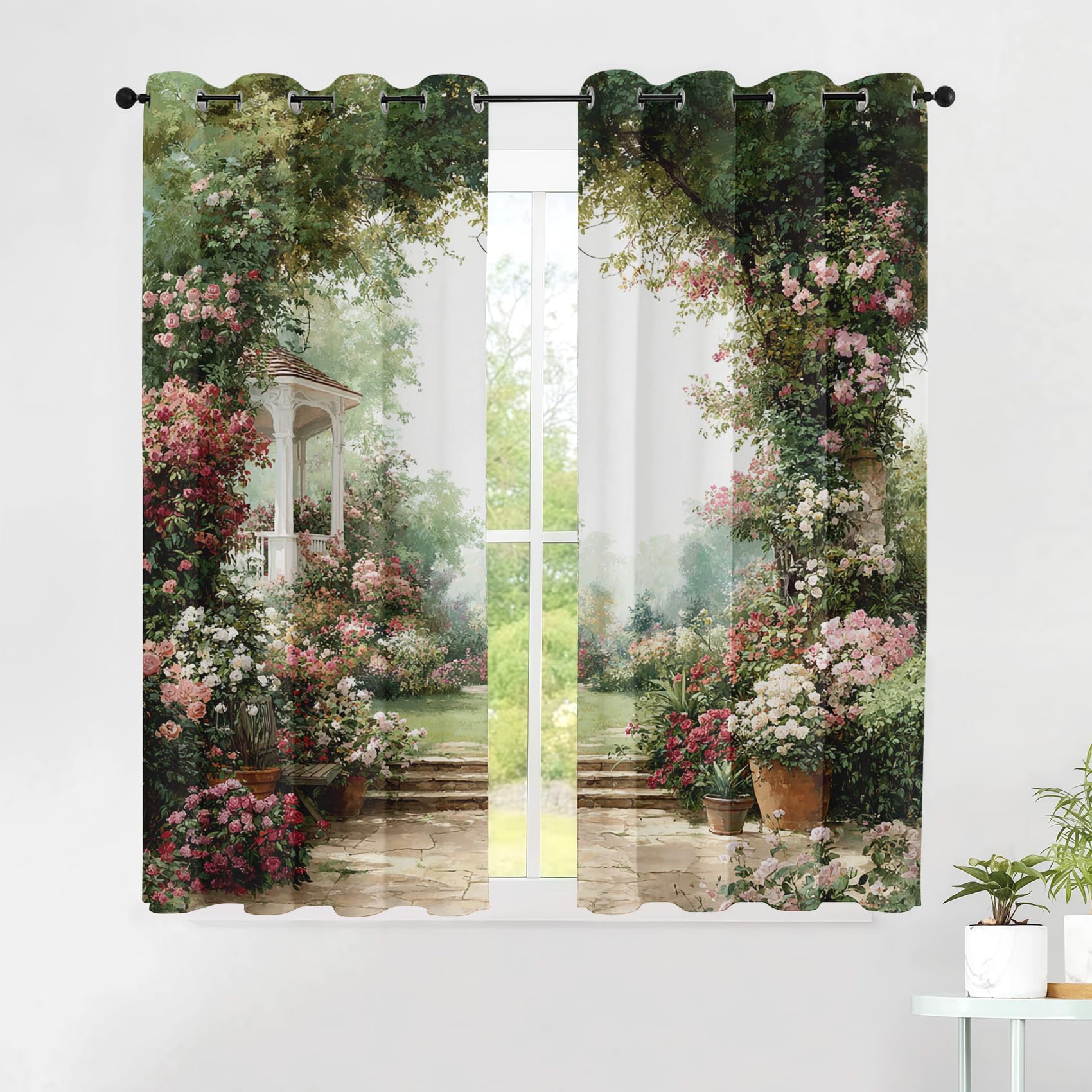 Générique Lot de 2 Rideau Occultant Fleur Jardin, Impression Rustique Romantique Rideaux de Fenêtre Thermique Isolants Anti Bruit a Oeillets Rideaux Chambre Salon 117x137 cm Z83j