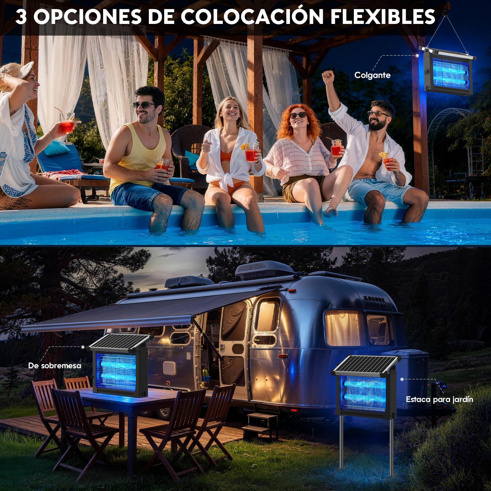 Lampada Antizanzare Solare da Esterno, Zanzariera Elettrica 4500V, Impermeabile IPX5, Ricaricabile USB-C, Batteria 4000mAh, Senza Fili con Picchetto per Giardino, Prato, Terrazzo, Campeggio