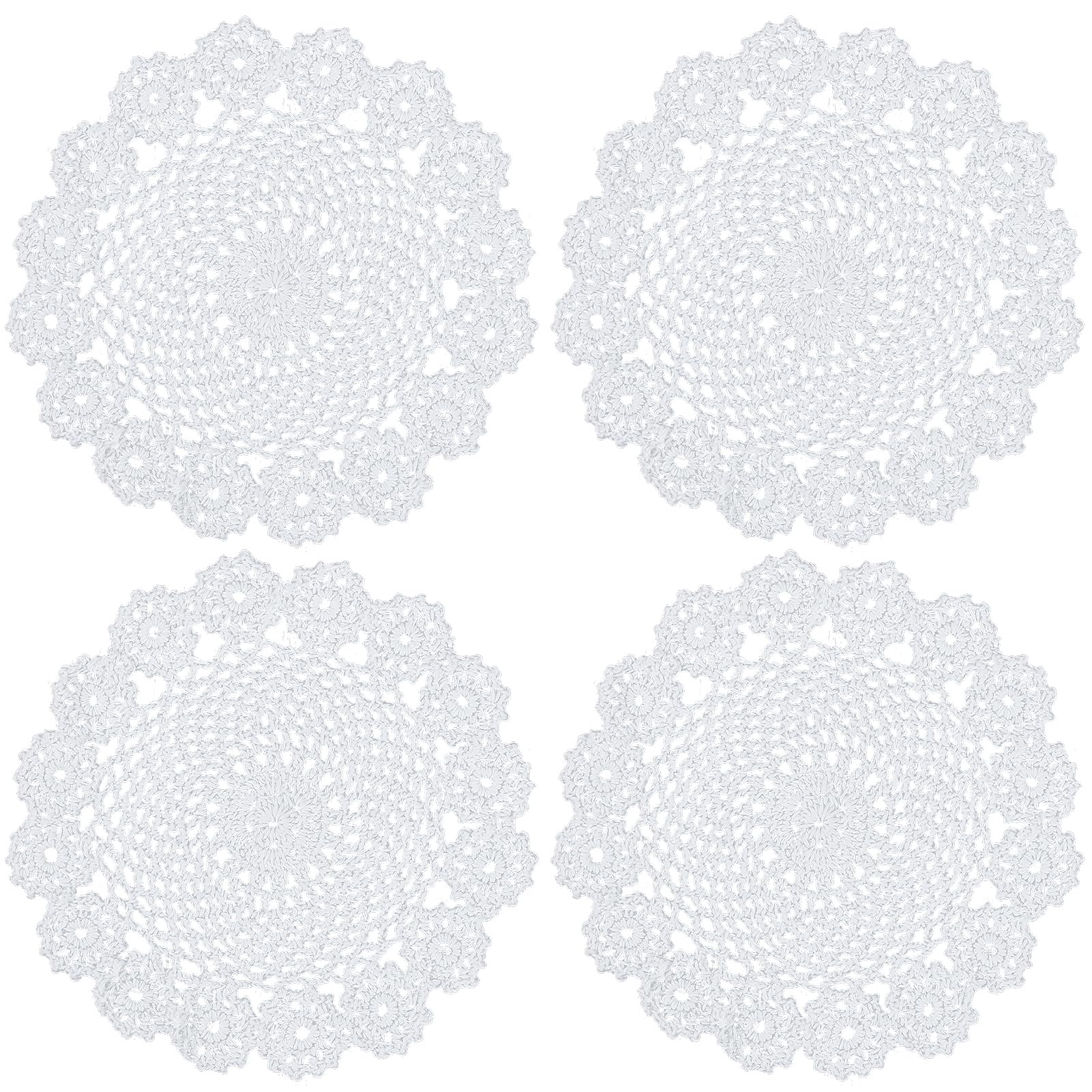 Kilofly White Crochet Cotton Lace Table Placemats Doilies Pack, 4Pc, Garland, 7 Inch