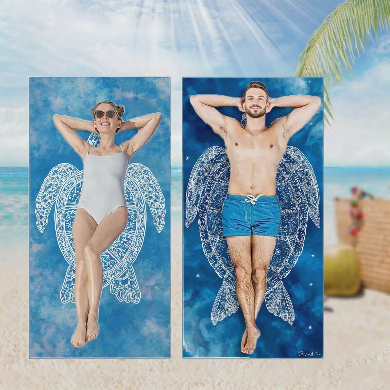 Ręcznik plażowy, ręczniki plażowe z mikrofibry, szybkoschnące lekkie ręczniki podróżne bez piasku, duży ręcznik kąpielowy dla dorosłych 100 x 220 cm, do pływania na basen, jogę, siłownię, kemping