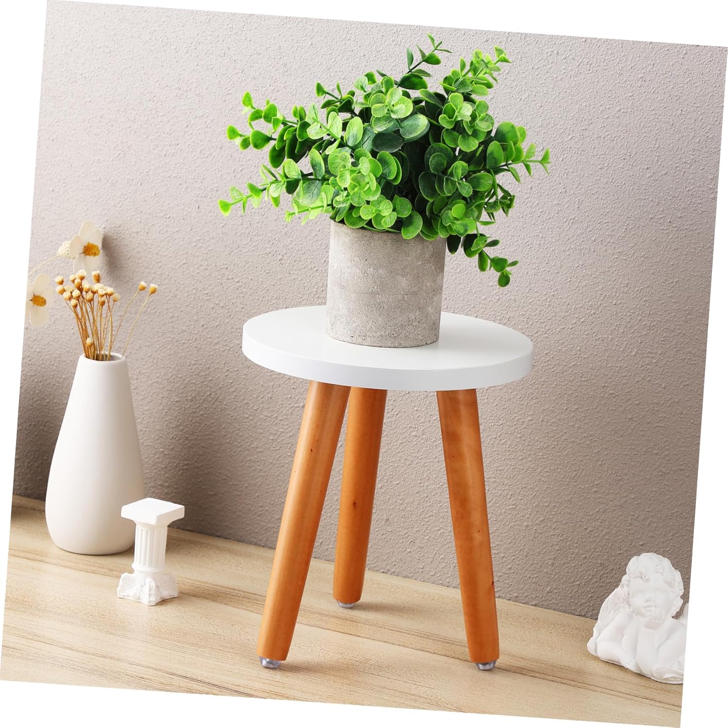 2 Pcs Wooden Plant Stands for Indoor Use 20/22cm Diameter Mini Stool for Houseplants Sturdy Display Holder Slatted Design for Small Indoor Plants