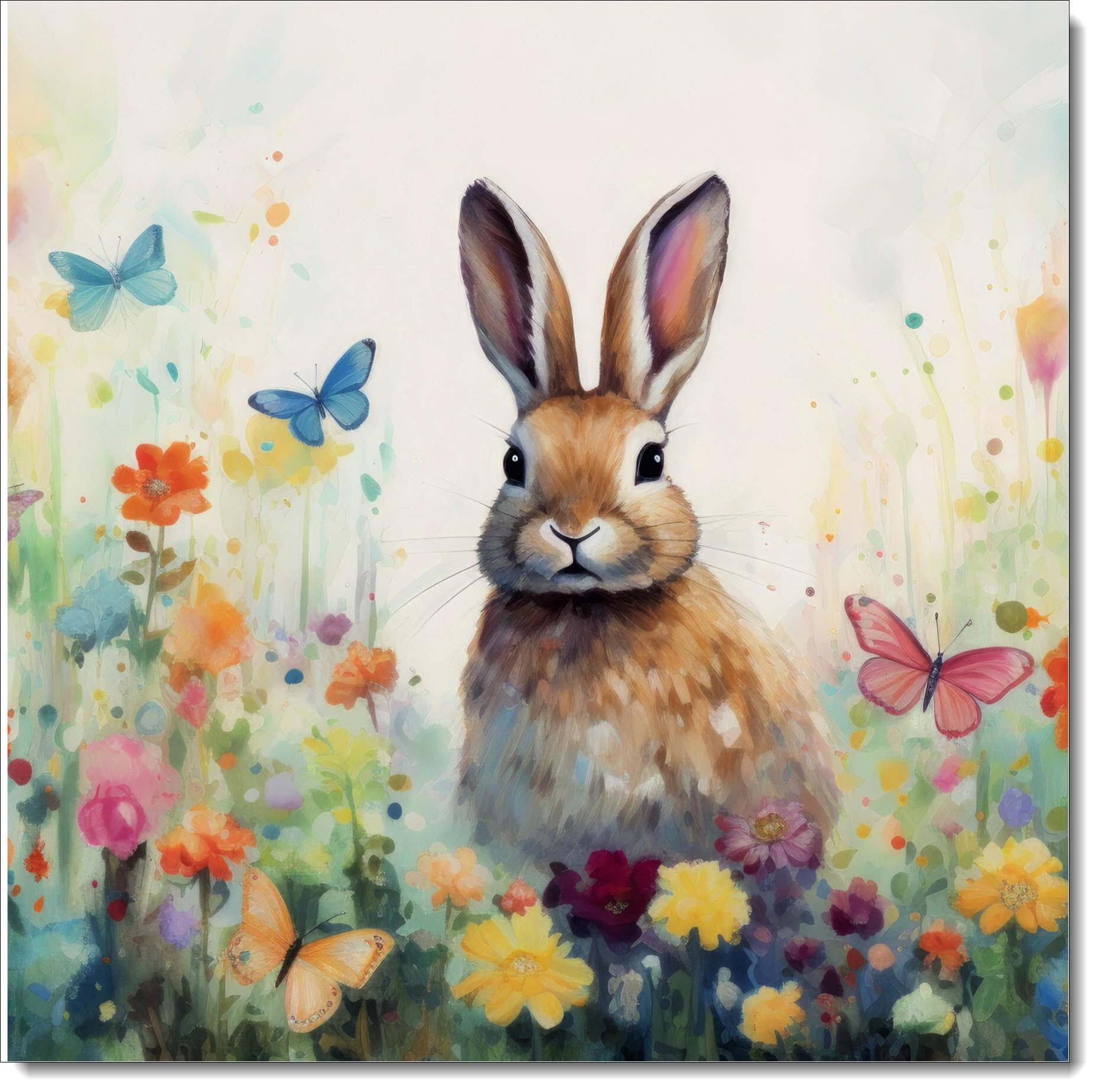 doodlecards Pack of 10 Easter Cards Bunny in Wildflowers, Standard Square Pack of 10