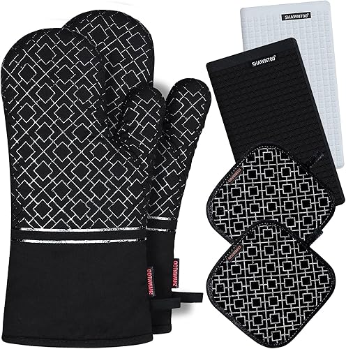 Juego de 6 guantes de horno y soportes para ollas, guantes de horno de cocina, guantes de horno extra largos de 550 grados de alta resistencia al