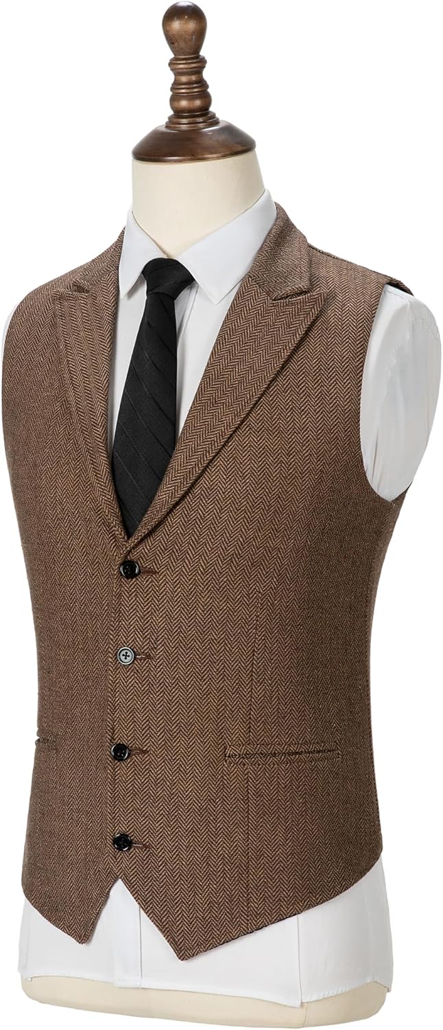 Men's Tweed Suit Notch Lapel Vintage Business Vest Herringbone Wool Prom Waistcoat Groomsmen XS-4XL - Image 8