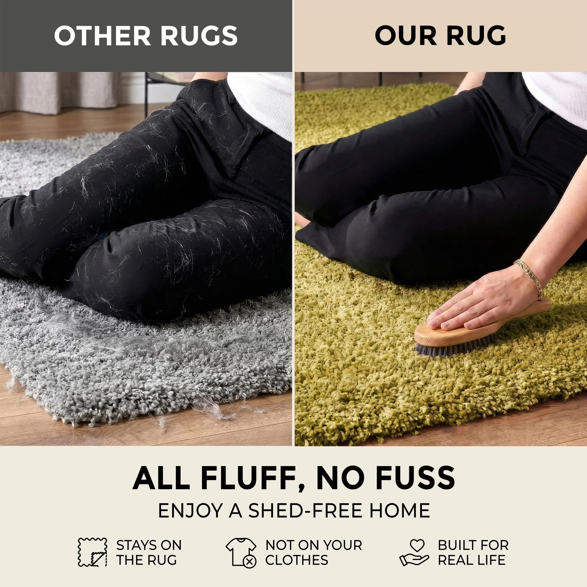 Bravich Round Green Rug 150cm (5') 5cm Pile Green Shaggy Large Circle Thick Fluffy Living Room Hessian Backed Washable — view 6