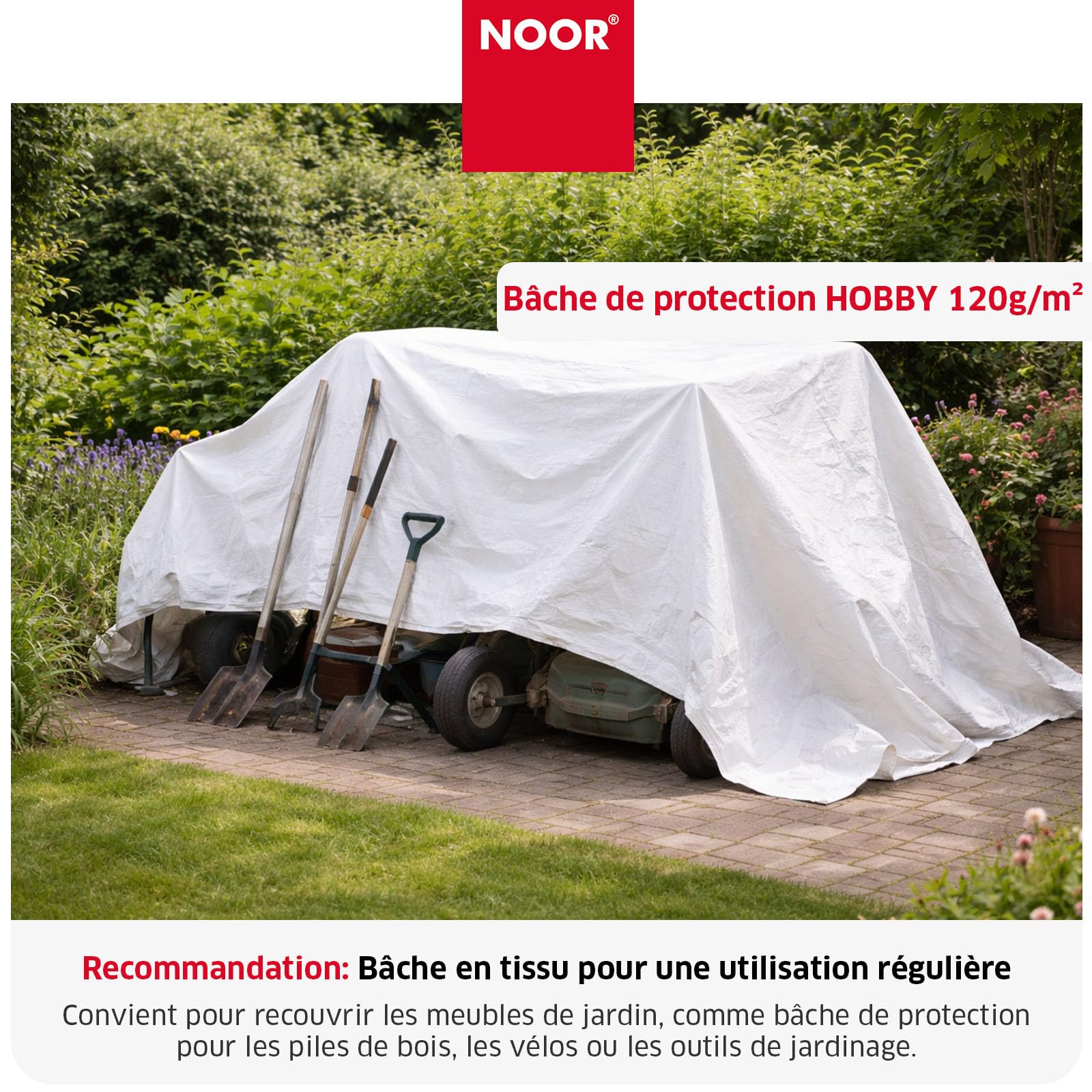 NOOR Bâche de Protection Hobby - bâche en Tissu 120 g/m² - Blanche 3x6 m | Bâche polyvalente pour la protection contre les intempéries - idéale pour le jardin - résistante aux UV, enduite, imperméable