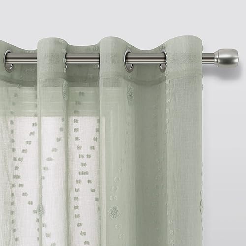 Miniatura 8 de KOUFALL Cortinas verdes salvia de 96 pulgadas de largo para sala de estar, 2 paneles con ojales, cortinas decorativas de gasa semitransparente que