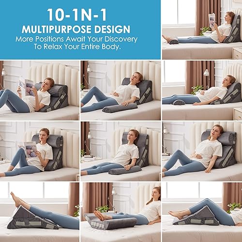 Miniatura 2 de Juego de 3 almohadas de cuña para cabecero, almohada de cuña ajustable para apnea del sueño, juego de cuña triangular de 23 pulgadas de ancho para