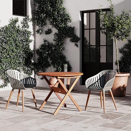 Miniatura 4 de Tiendaia Villanova - Juego de sillas de 2 piezas, madera de eucalipto, ideal para exteriores, acabado gris teca oscura