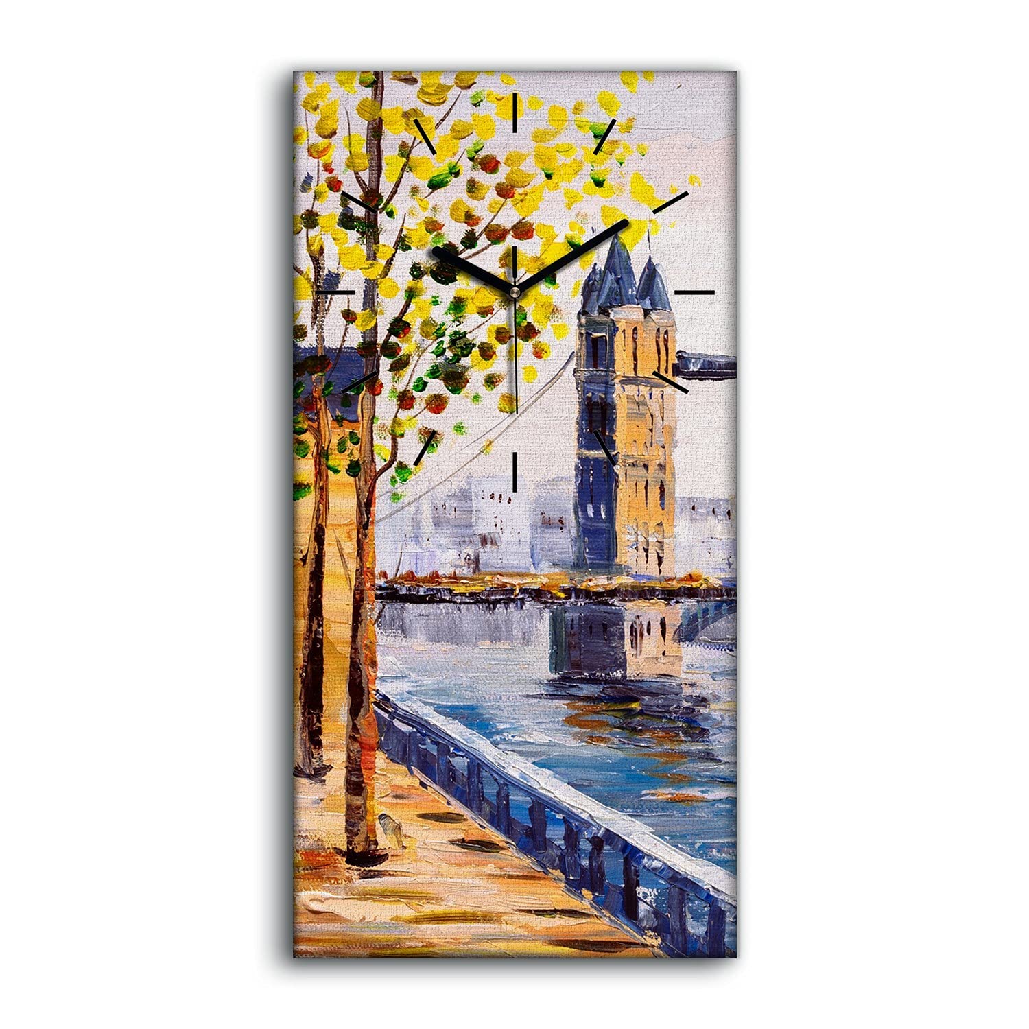 Horloge sur Toile Silencieuse 30x60cm Coloray | Tableau Mural Salon et Décoration Art Moderne Ville