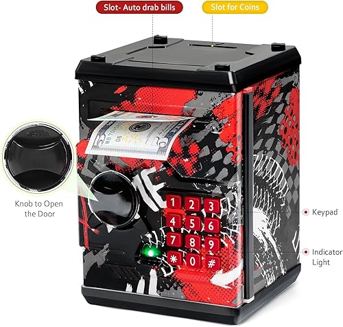 Miniatura 28 de ATM Piggy Bank for Boys Girls, Vcertcpl Mini ATM Coin Bank Money Saving Box with Password, Kids Safe Money Jar for Adults with Auto Grab Bill Slot