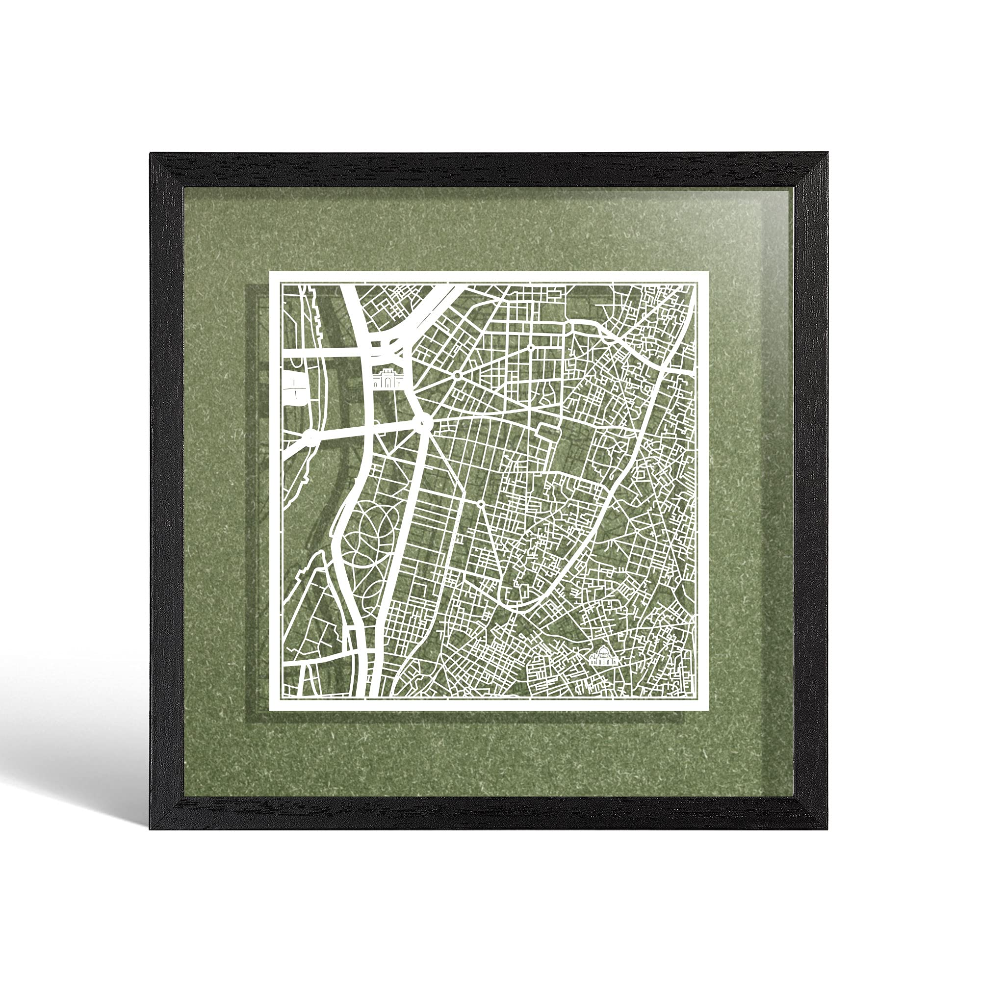 O3 DESIGN STUDIO Cairo Paper Cut Map framed, White map, Black frame, 23x23 cm, Gift Boxed, 4 background color, self-changing, Paper Art — image 1