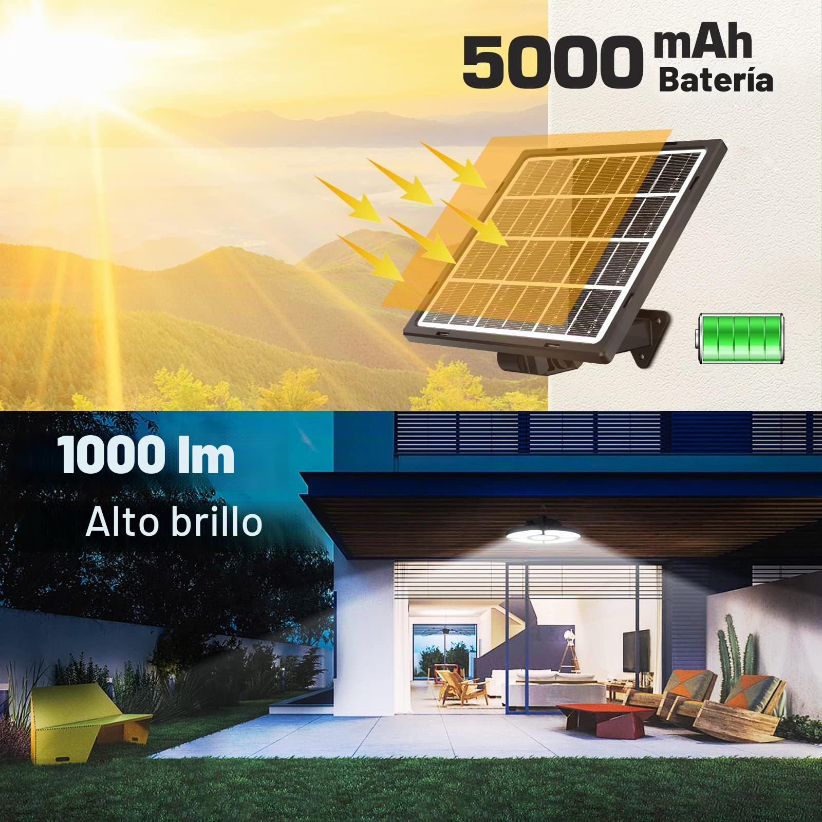 Linke Lámparas solares para exteriores, 76 LED, lámpara colgante solar, sensor de movimiento solar ajustable en 270°, lámpara con mando a distancia, 6 modos, 4 cabezales deformados, luz de seguridad