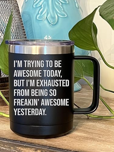 Miniatura 3 de Taza de café divertida con tapa de acero inoxidable de 15 onzas con tapa color negro