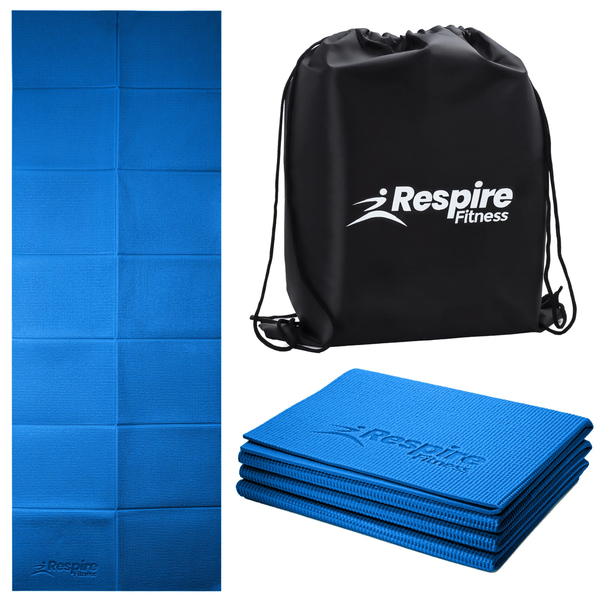 Respire Fitness Lightweight Foldable Yoga Mat for Travel - Non-Slip Portable Gym Mat for Women & Men. Soft, Supportive 3-Layers. Essential for Fitness, Training, Pilates, Exercise, Workout (Blue)