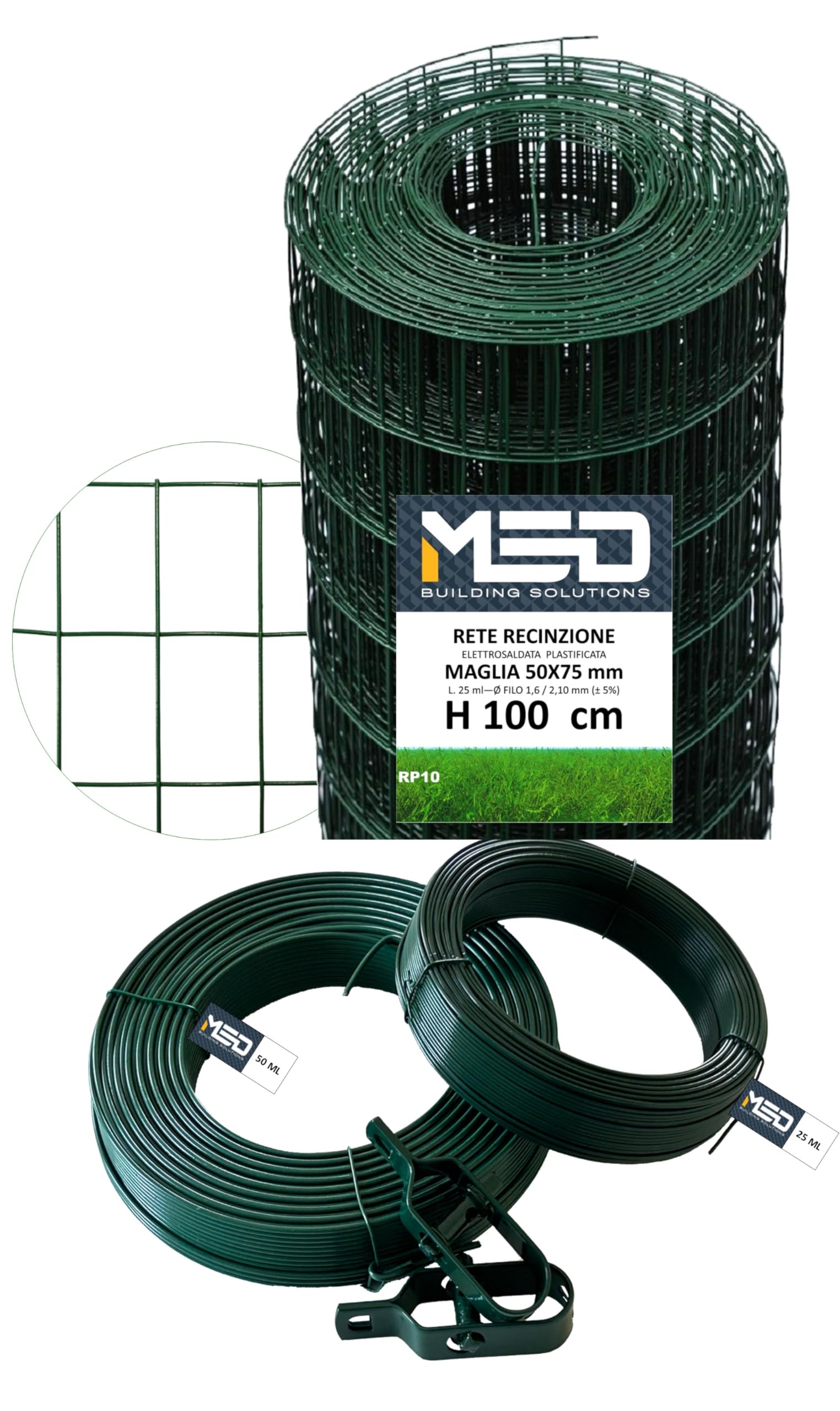 Rete Metallica Zincata Plastificata 25m X 100cm - Per Recinzioni, Maglia 50x75mm, Verde - Foto 6