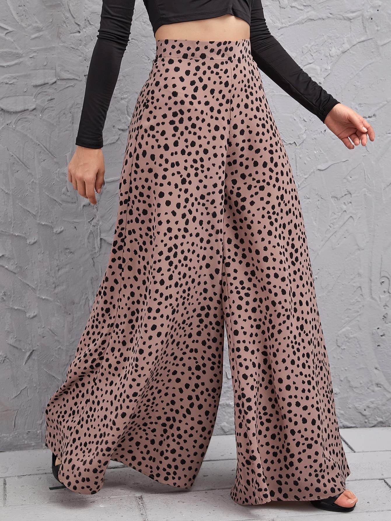 Womens Pants Speckled Print High-Rise Wide Leg Pants Work Casual Pants